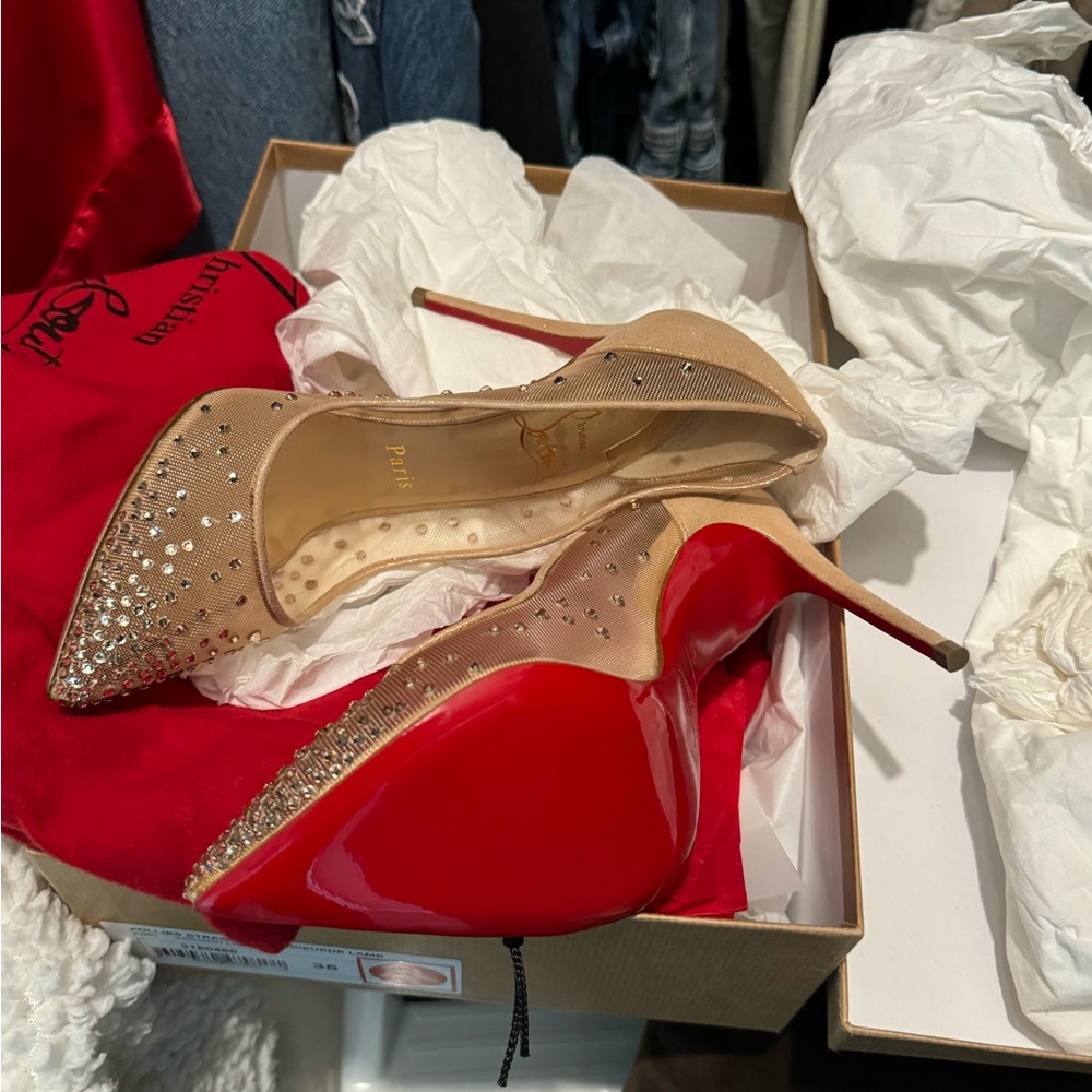 Christian Louboutin Follies Strass 100 Rete Suede Lame Version Light Size 35